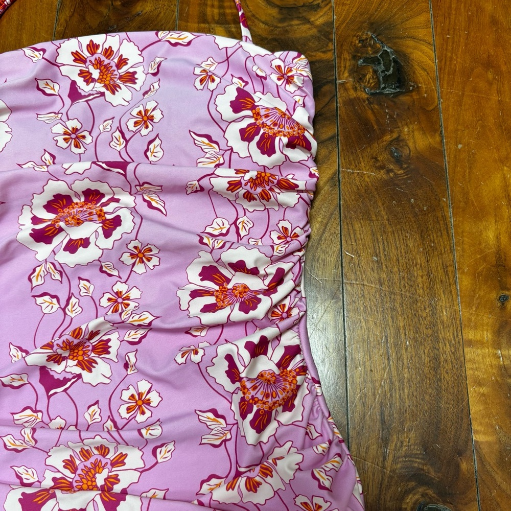 J.Crew Ruched bandeau one-piece in climbing pink floral 2 - Picture 5 of 10